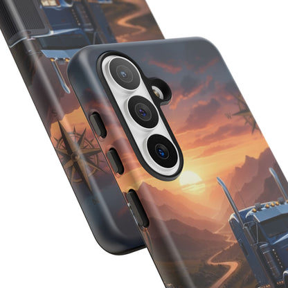 Semi Truck Sunset Phone Case | Trucker Gift | Diesel Truck Highway Road iPhone & Samsung Tough Protective Case