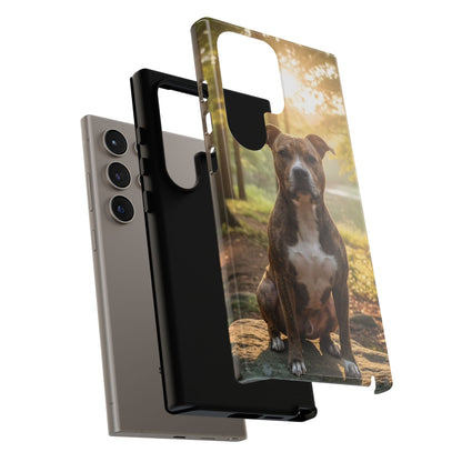 Pitbull Portrait Phone Case | Dog Lover Tough Case, Sunset Forest