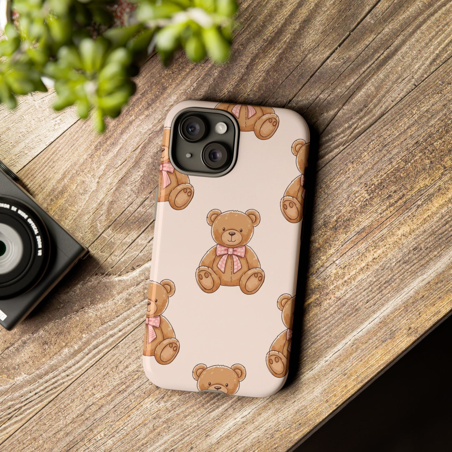 Teddy Bear Phone Case | Cute Coquette Aesthetic Pink Bear Pattern Case | Kawaii Soft Girl iPhone & Samsung Tough Protective Case
