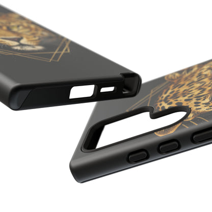 Leopard Head Geometric Phone Case – Black & Gold Luxe Tough Case