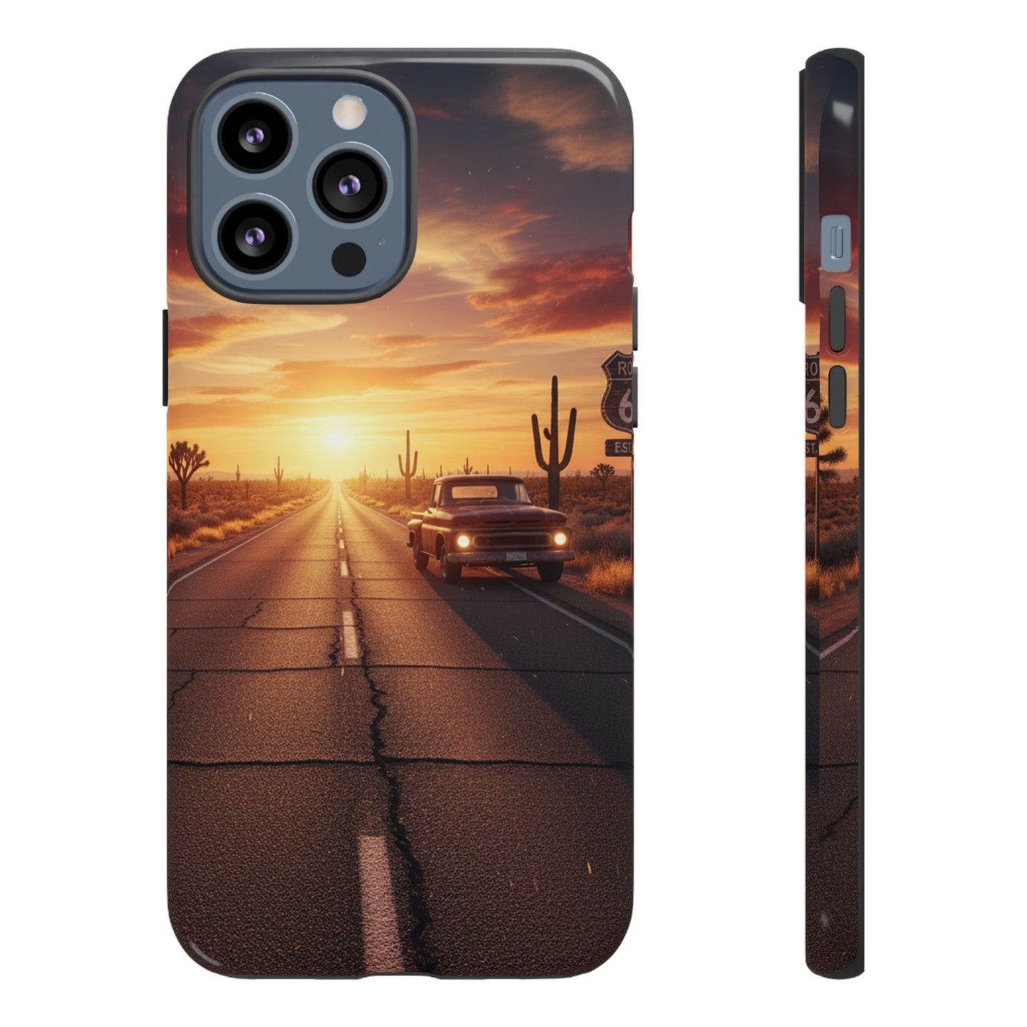 Route 66 Sunset Desert Highway Phone Case – Road Trip Travel Aesthetic Tough Case