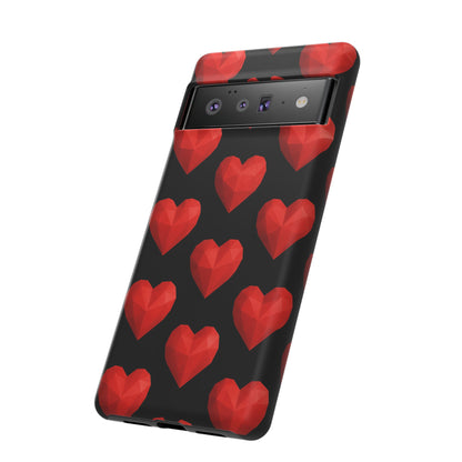 Red Heart Phone Case – Geometric Heart Pattern Tough Case (Black)
