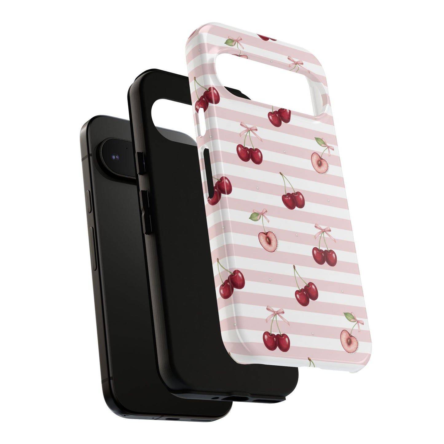 Pink Cherry Stripe Phone Case | Cute Coquette Aesthetic Protective Tough Case