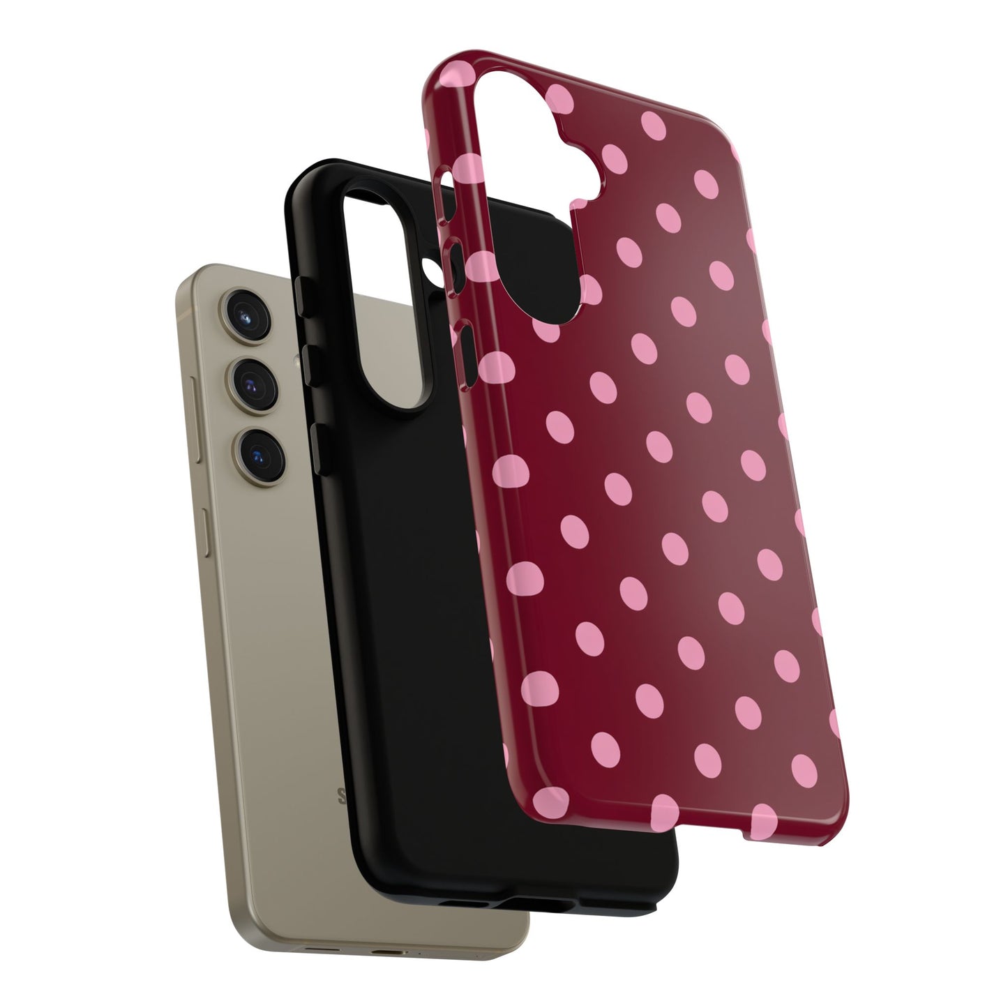 Pink Polka Dot Phone Case – Cute Aesthetic Tough Protective Phone Cover for Iphone, Samsung Galaxy and Pixel
