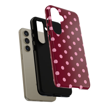 Pink Polka Dot Phone Case – Cute Aesthetic Tough Protective Phone Cover for Iphone, Samsung Galaxy and Pixel