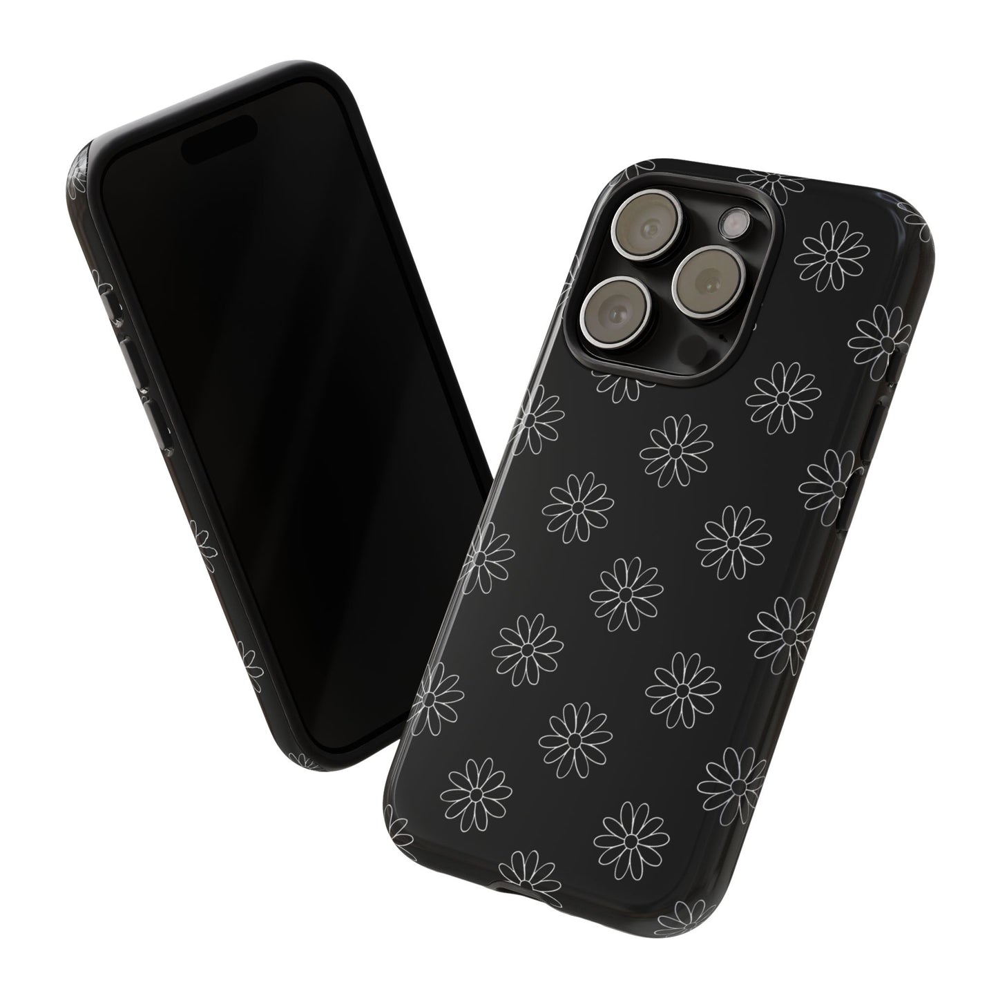 Black Daisy Floral Phone Case – Slim Protective Tough Case for Iphone, Samsung Galaxy and Pixel