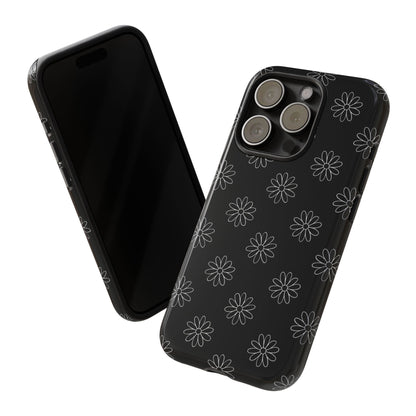 Black Daisy Floral Phone Case – Slim Protective Tough Case for Iphone, Samsung Galaxy and Pixel