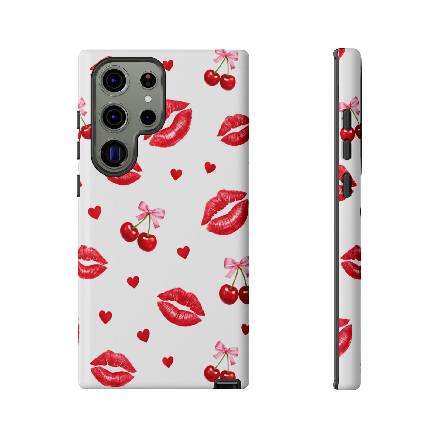 Red Lips & Cherry Phone Case – Y2K Retro Aesthetic Tough Cover
