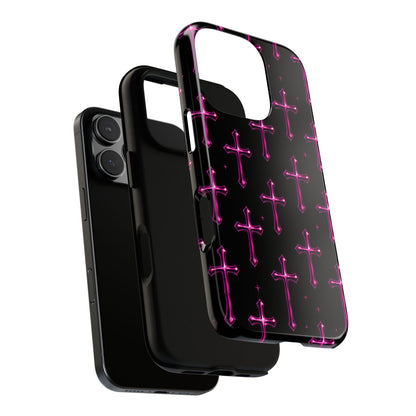 Neon Pink Cross Pattern Phone Case | Tough Protective Case for Iphone, Samsung Galaxy and Pixel