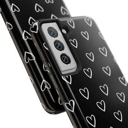 Doodle Heart Phone Case – Minimal Black & White Heart Pattern | Tough Protective Case