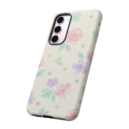Pastel Floral Phone Case – Coquette Watercolor Flower Hearts Tough Case (iPhone, Samsung, Pixel)