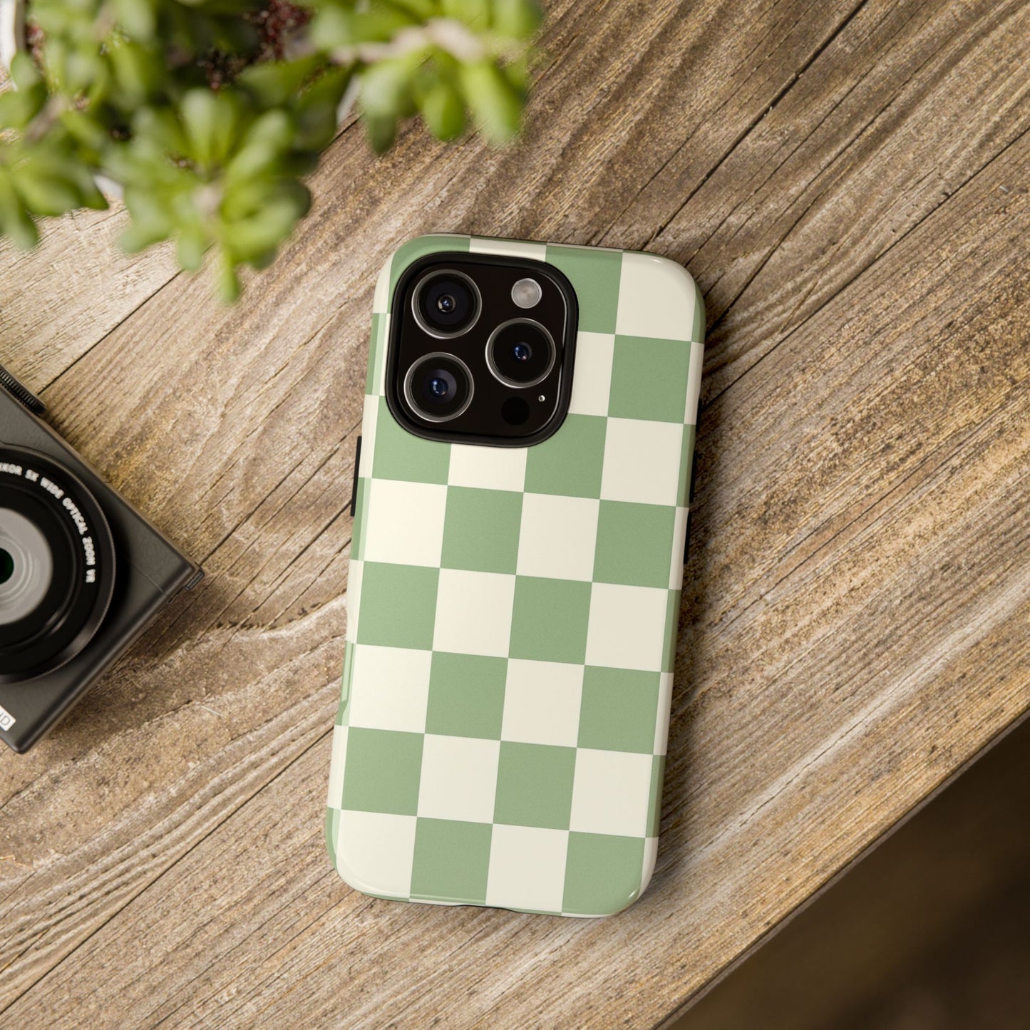 Sage Green Checkerboard Phone Case | Minimal Aesthetic Checkered iPhone & Samsung Tough Case