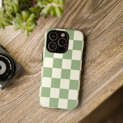Sage Green Checkerboard Phone Case | Minimal Aesthetic Checkered iPhone & Samsung Tough Case