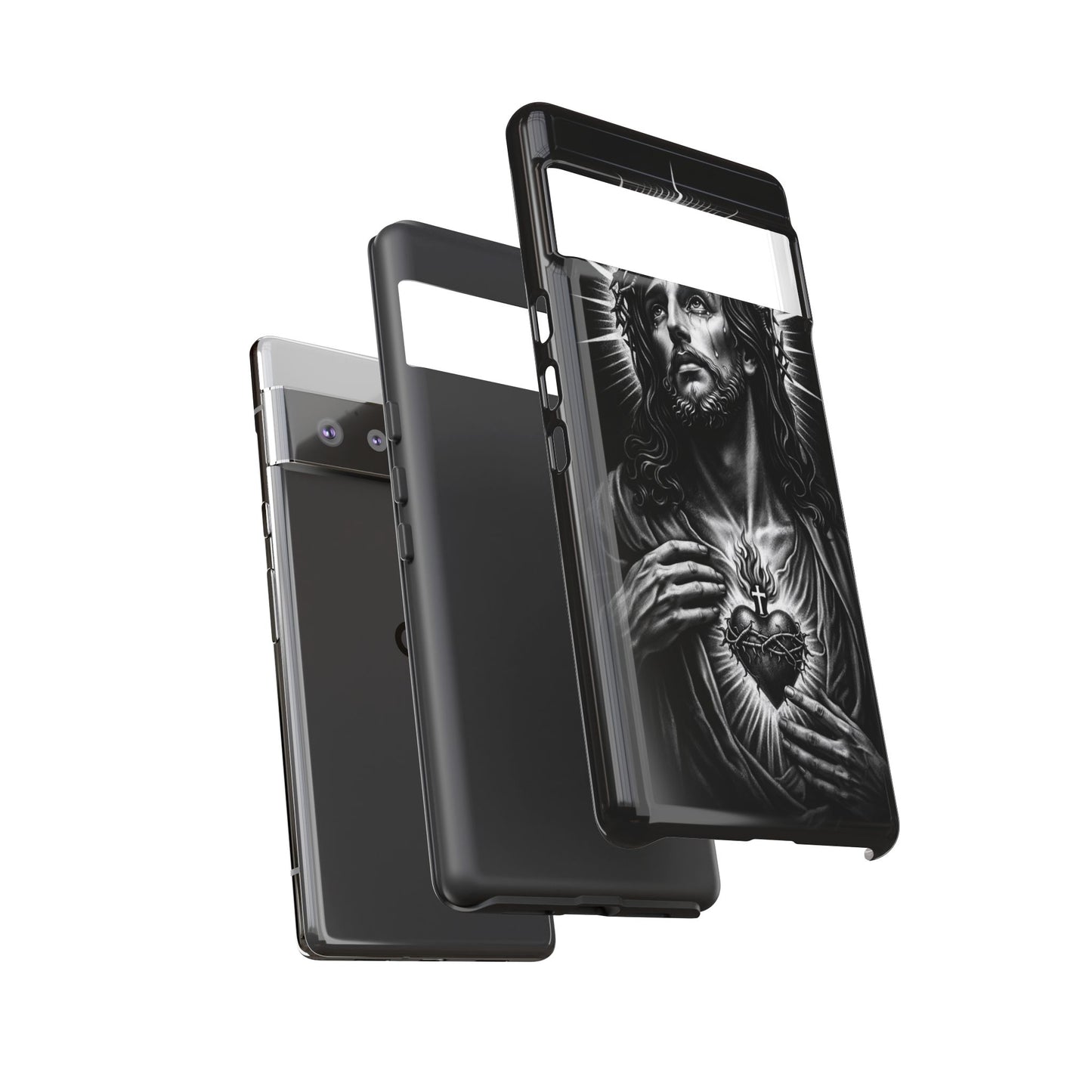Jesus Sacred Heart Phone Case Black White Christian Faith Aesthetic