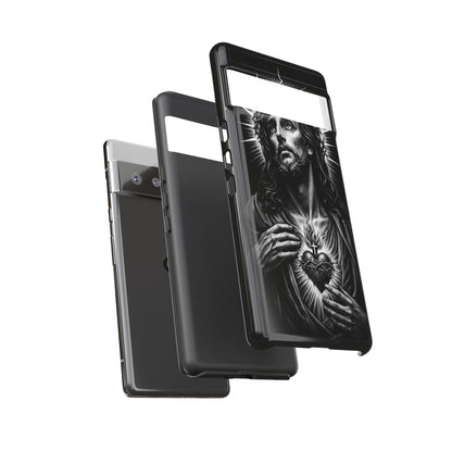 Jesus Sacred Heart Phone Case Black White Christian Faith Aesthetic