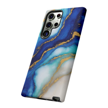 Blue & Gold Marble Phone Case – Luxury Resin Art Tough Case (iPhone, Samsung, Pixel)