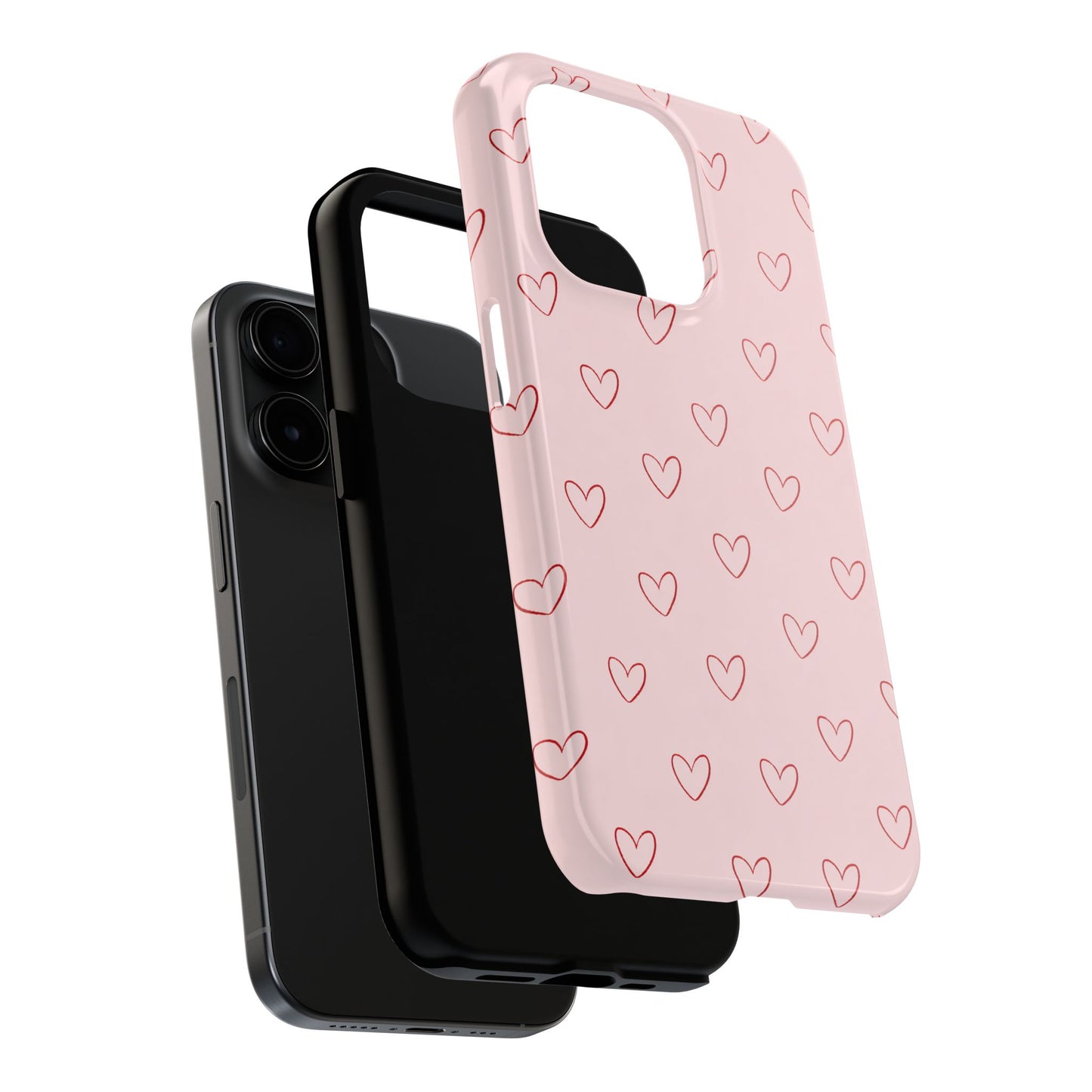 Pink Doodle Hearts Phone Case | Minimal Cute Heart Pattern Tough Case