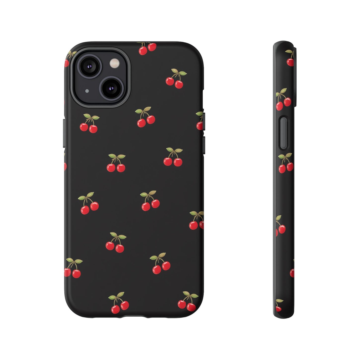 Cherry Pattern Phone Case — Slim Black Protective iPhone Case with Red Cherries for Iphone, Samsung Galaxy and Pixel