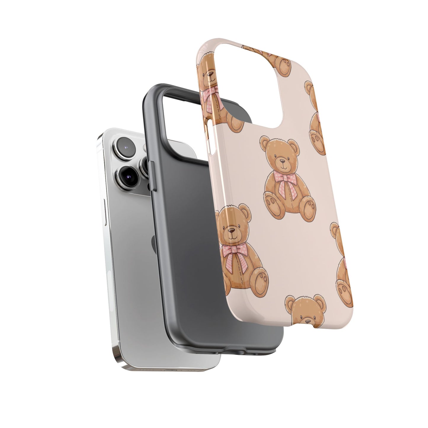 Teddy Bear Phone Case | Cute Coquette Aesthetic Pink Bear Pattern Case | Kawaii Soft Girl iPhone & Samsung Tough Protective Case