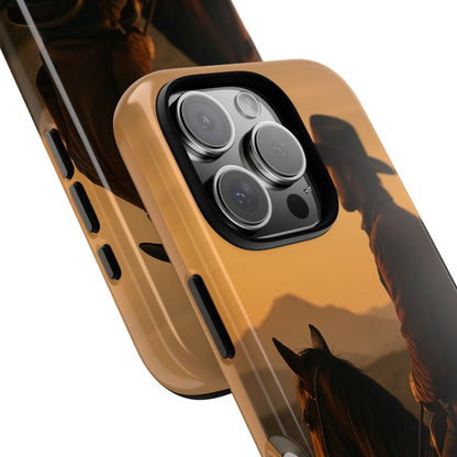 Western Cowboy Sunset Phone Case | Horse Rider Desert Aesthetic Tough Protective Case