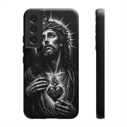 Jesus Sacred Heart Phone Case Black White Christian Faith Aesthetic