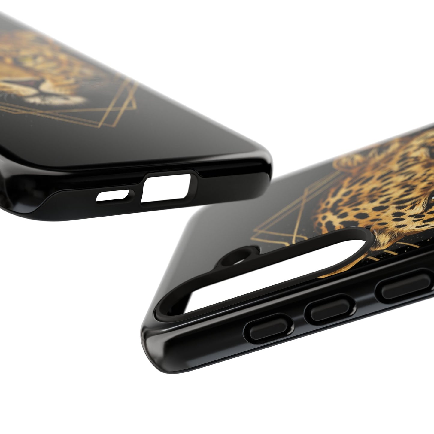 Leopard Head Geometric Phone Case – Black & Gold Luxe Tough Case