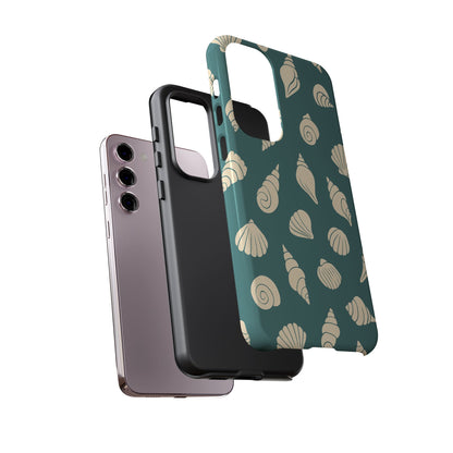 Seashell Pattern Phone Case | Teal Coastal Shells Tough Case for Iphone, Samsung Galaxy and Pixel