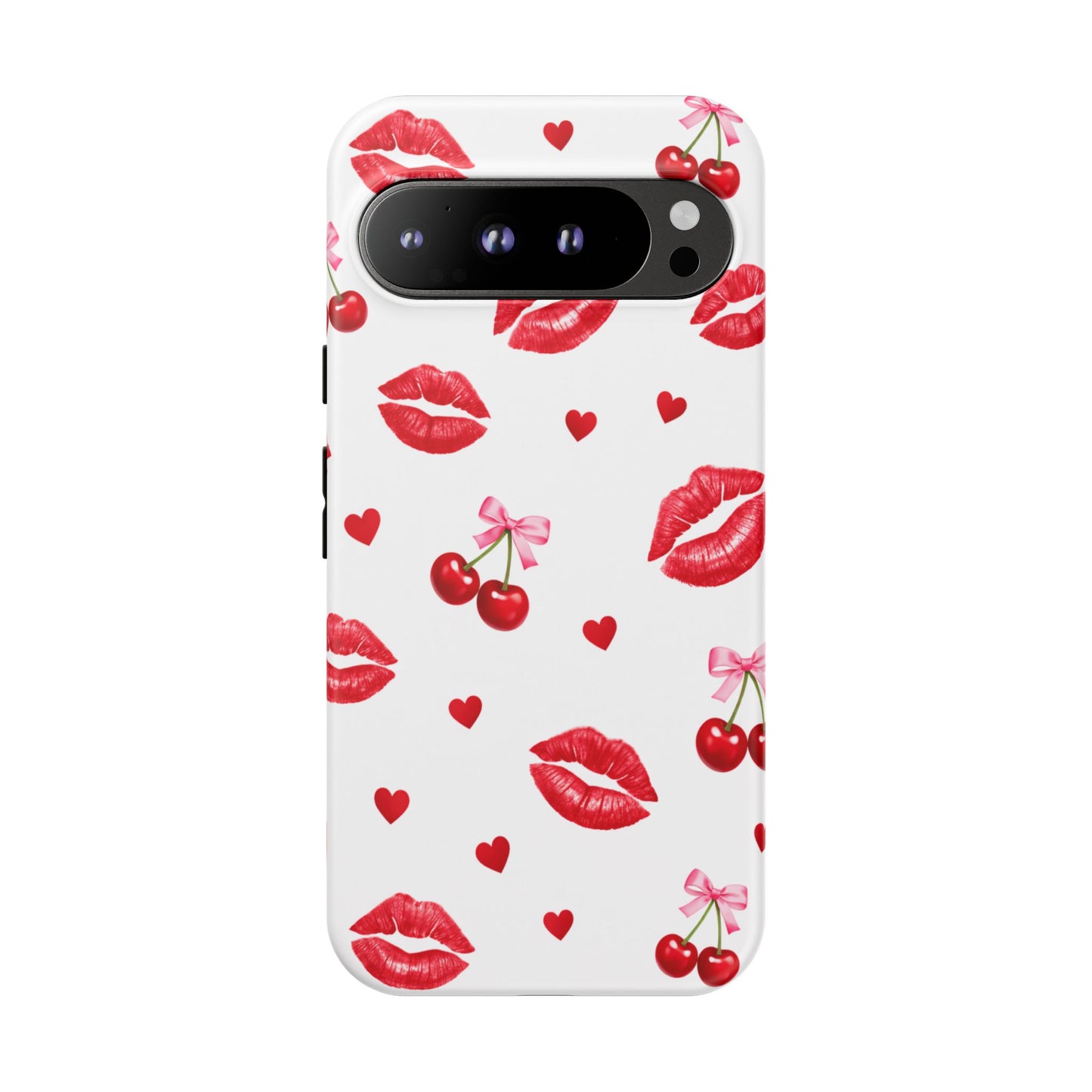 Red Lips & Cherry Phone Case – Y2K Retro Aesthetic Tough Cover