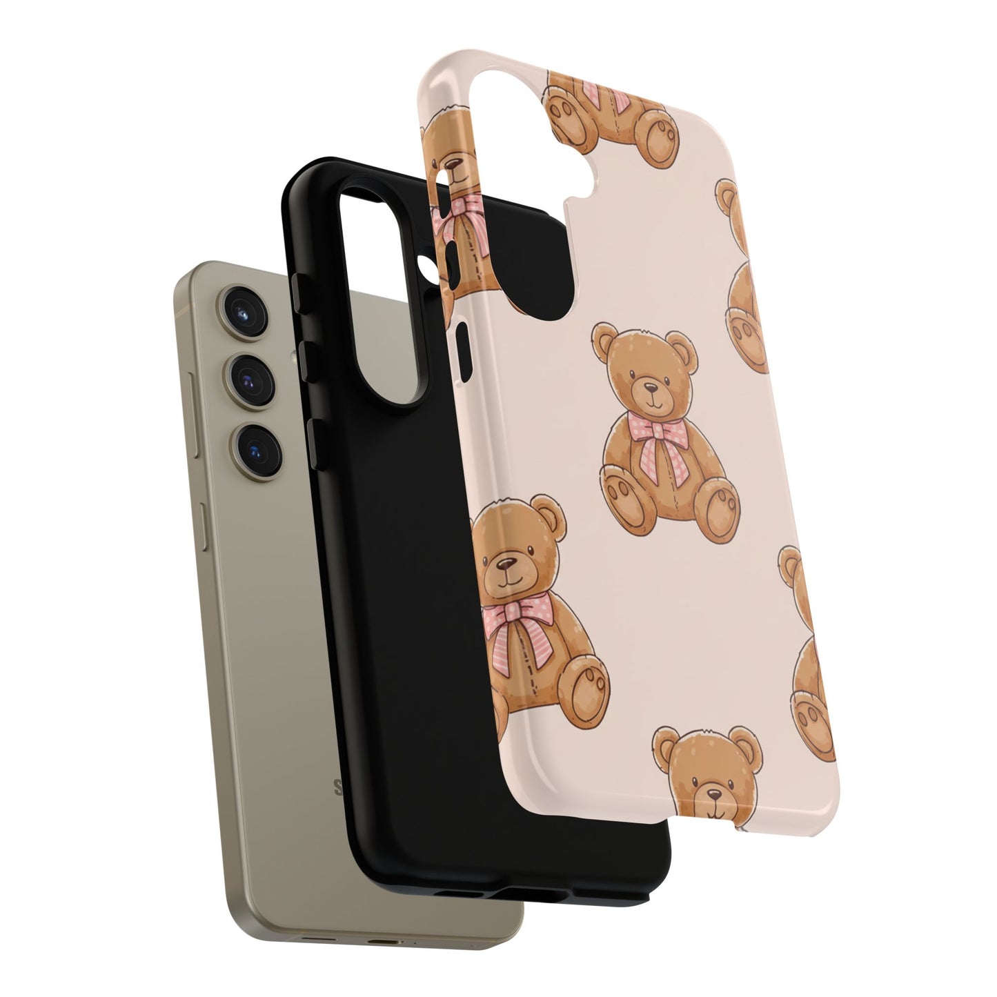 Teddy Bear Phone Case | Cute Coquette Aesthetic Pink Bear Pattern Case | Kawaii Soft Girl iPhone & Samsung Tough Protective Case