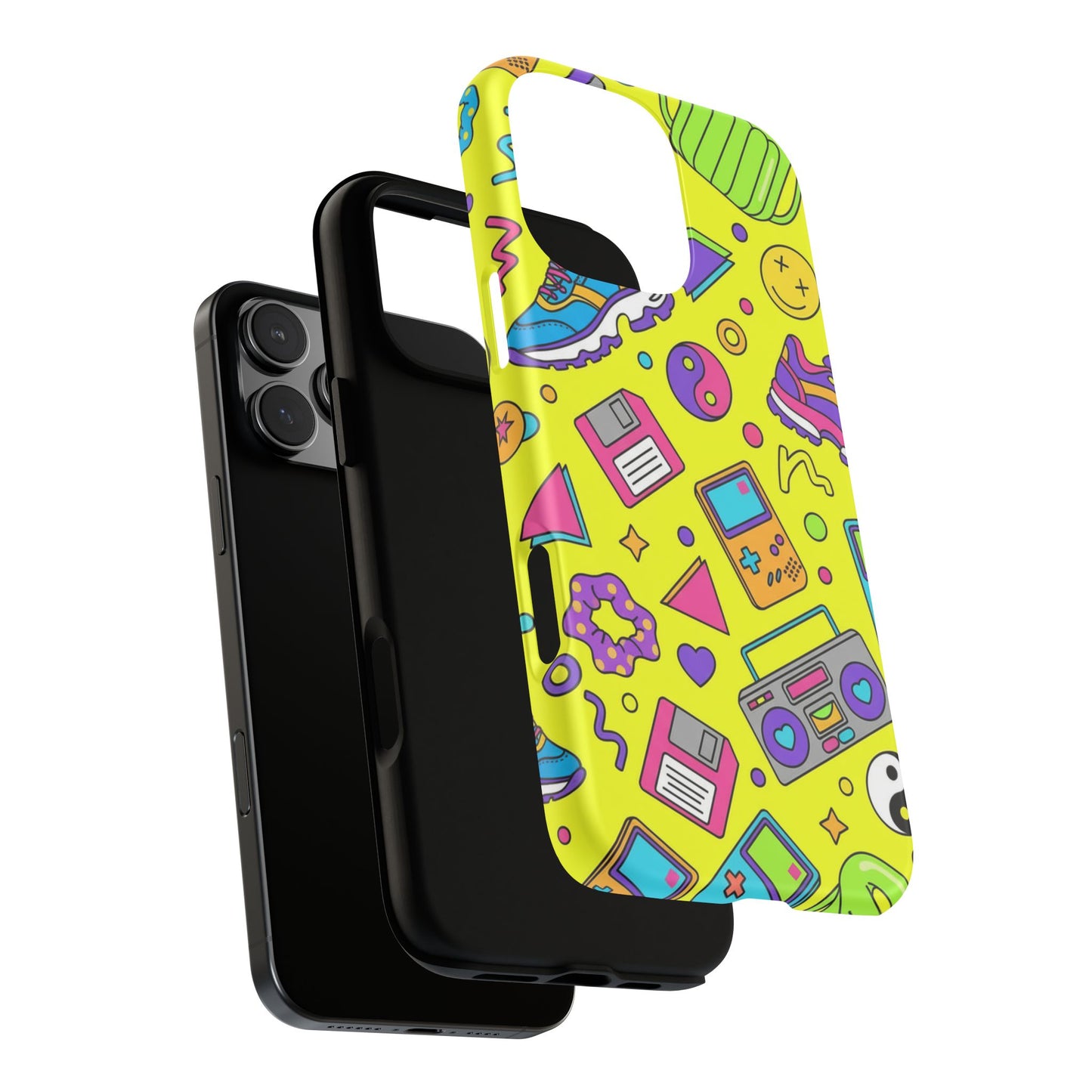 90s Retro Neon Phone Case – Y2K Nostalgia Colorful Icons Tough Protective Case