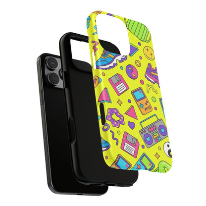 90s Retro Neon Phone Case – Y2K Nostalgia Colorful Icons Tough Protective Case