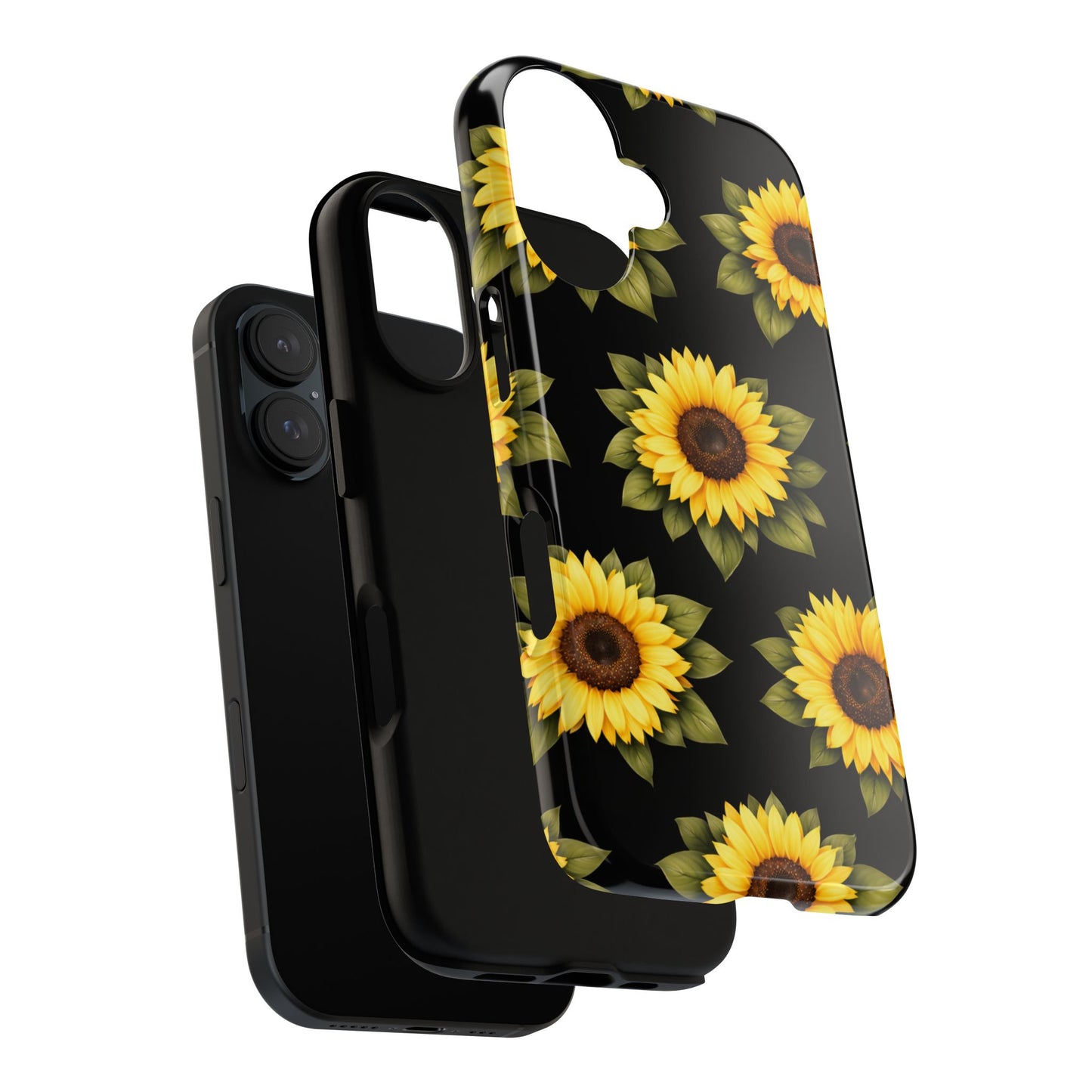 Sunflower Floral Tough Phone Case – Black Background Protective Cover for Iphone, Samsung Galaxy and Pixel
