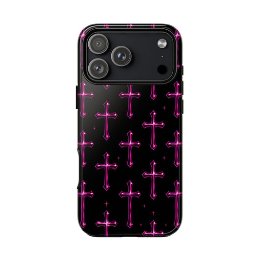 Neon Pink Cross Pattern Phone Case | Tough Protective Case for Iphone, Samsung Galaxy and Pixel