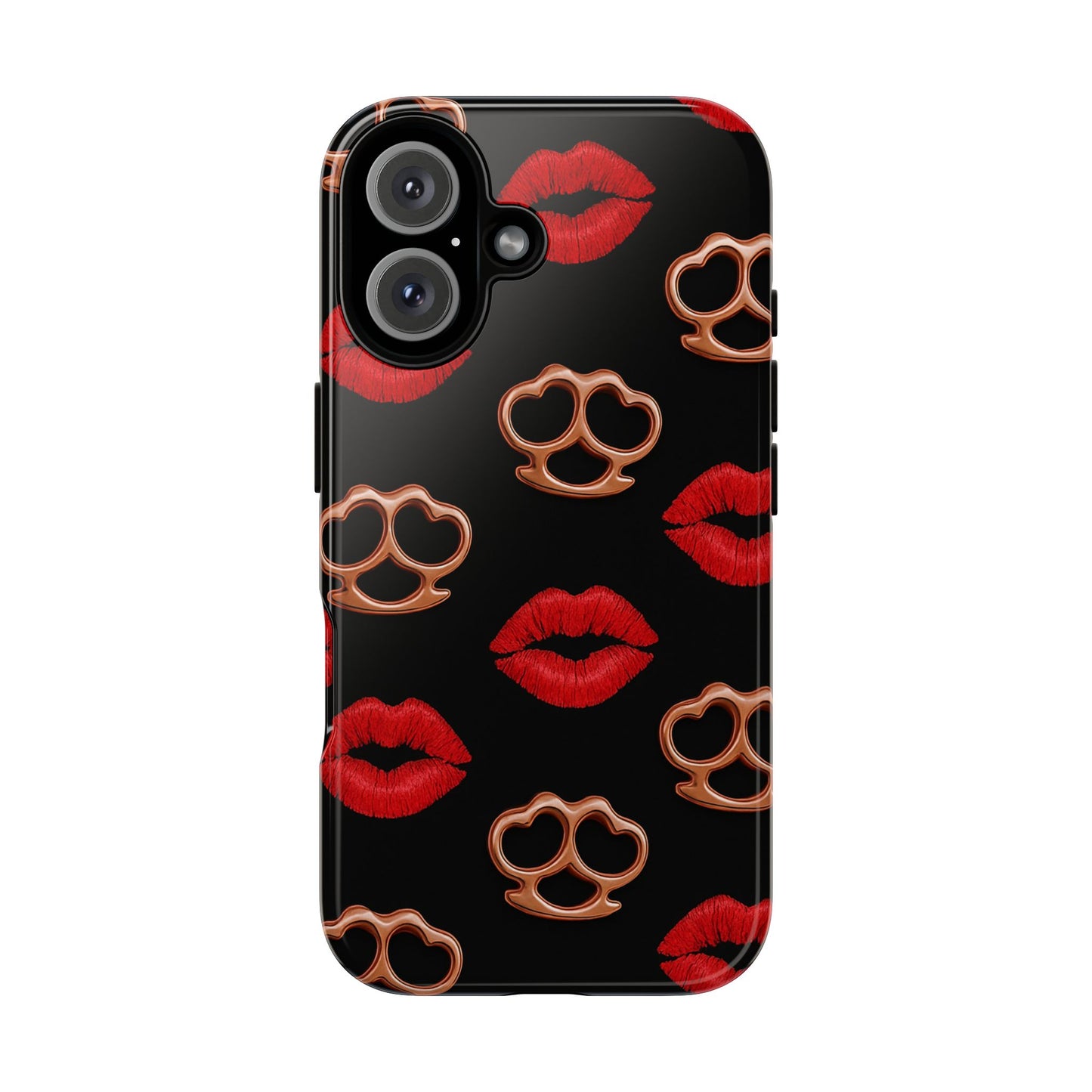 Red Lipstick & Knuckle Duster Phone Case | Bold Kiss Print Tough Protective Cover for Iphone, Samsung Galaxy and Pixel