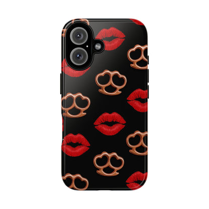 Red Lipstick & Knuckle Duster Phone Case | Bold Kiss Print Tough Protective Cover for Iphone, Samsung Galaxy and Pixel
