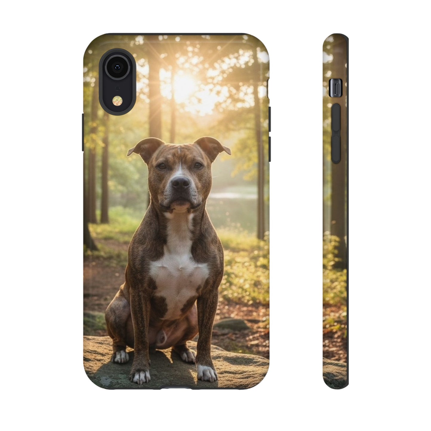 Pitbull Portrait Phone Case | Dog Lover Tough Case, Sunset Forest