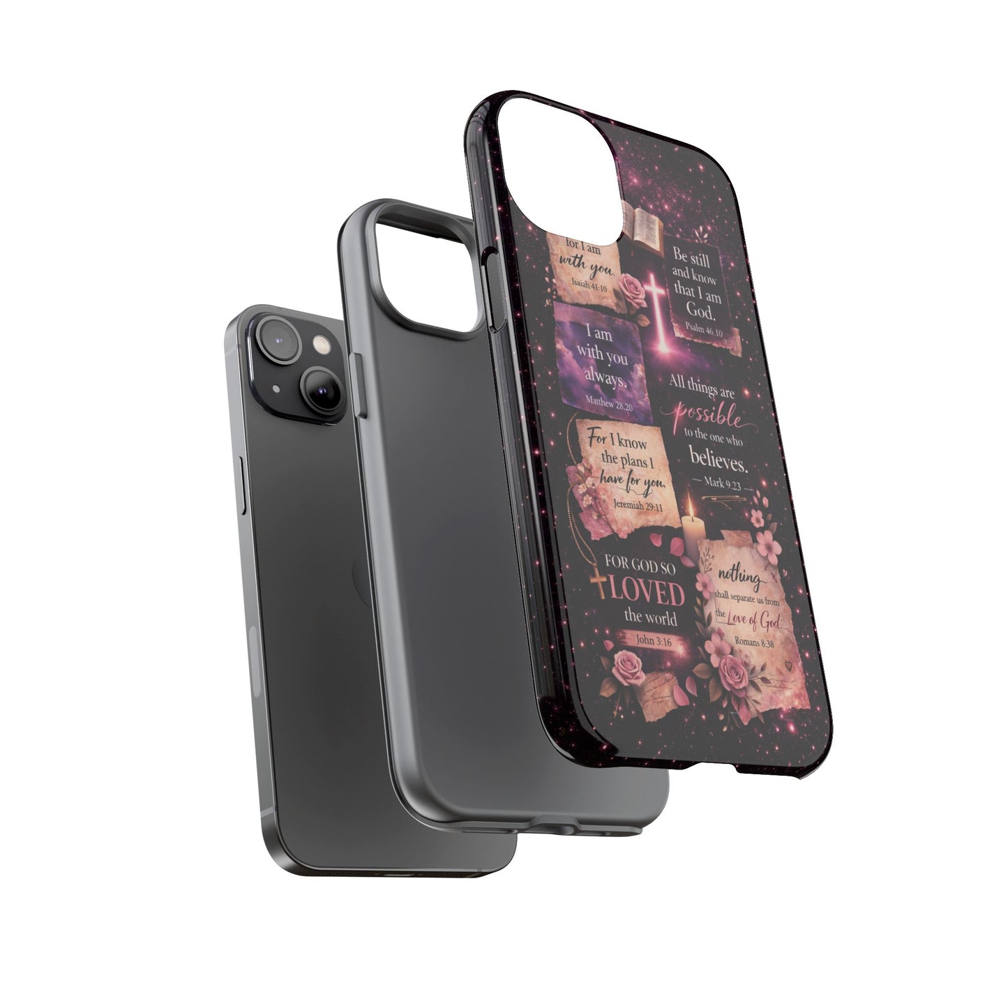 Christian Bible Verse Phone Case Pink Floral Faith Tough Protective Cover Gift