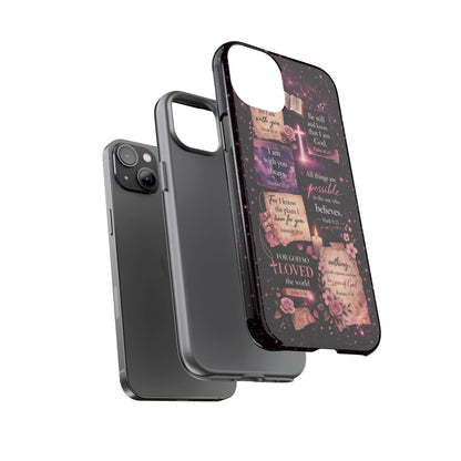 Christian Bible Verse Phone Case Pink Floral Faith Tough Protective Cover Gift