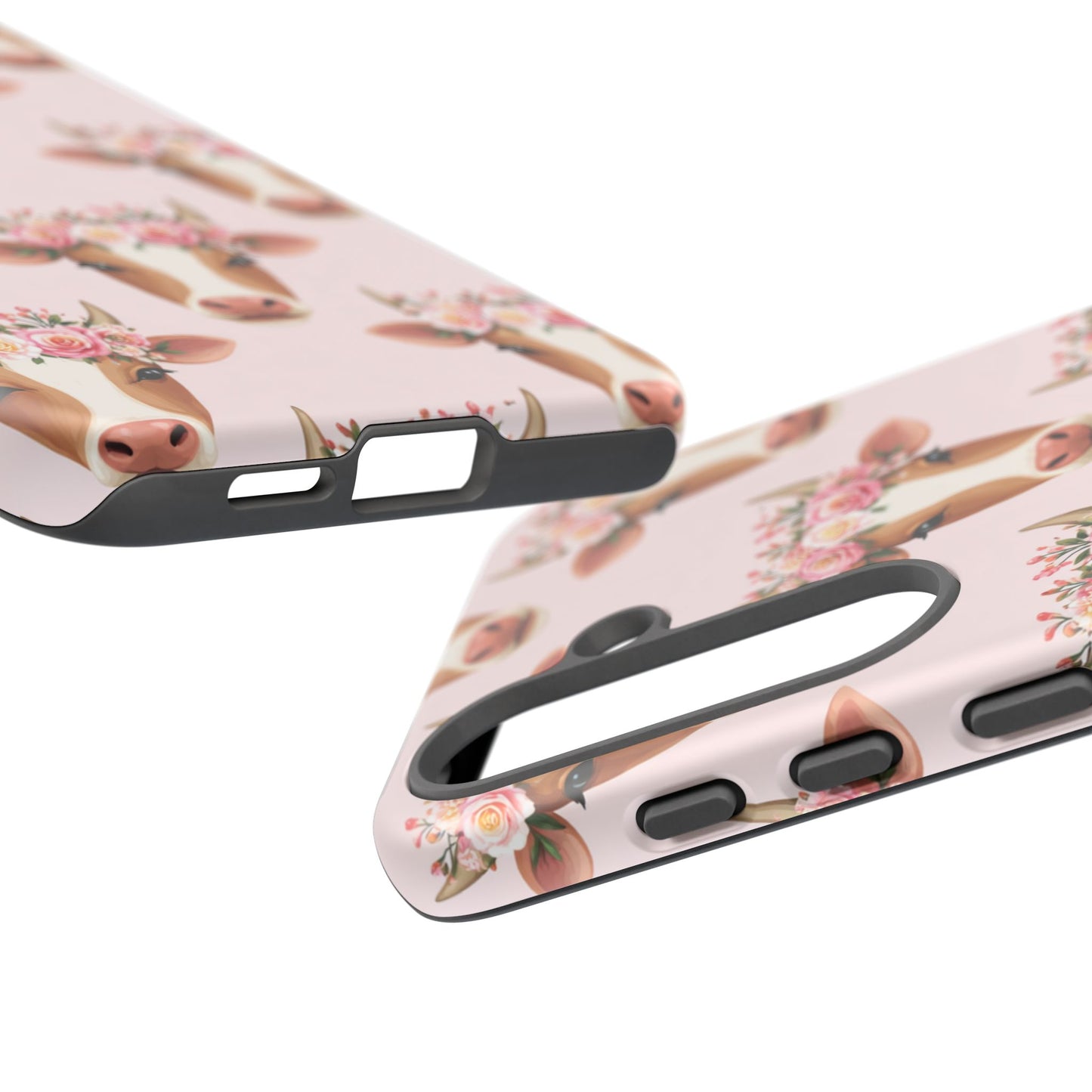 Floral Cow Phone Case – Cute Pink Cow Print Tough Protective Case for Iphone, Samsung Galaxy and Pixel