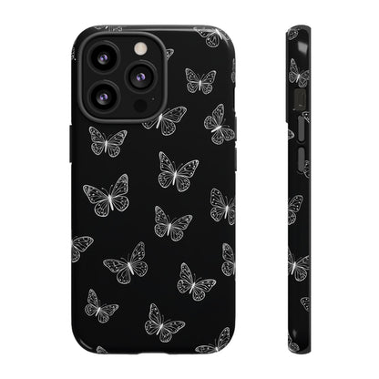 White Butterfly Pattern Phone Case – Dark Aesthetic Monochrome Tough Cover