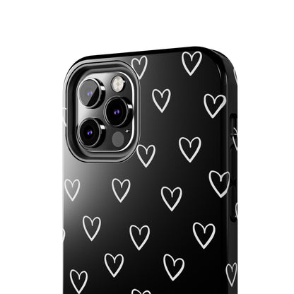 Doodle Heart Phone Case – Minimal Black & White Heart Pattern | Tough Protective Case