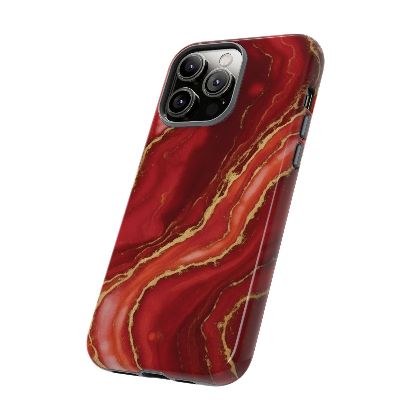 Red Agate Marble Phone Case – Gold Vein Luxury Stone Tough Case (iPhone, Samsung, Pixel)