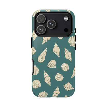 Seashell Pattern Phone Case | Teal Coastal Shells Tough Case for Iphone, Samsung Galaxy and Pixel