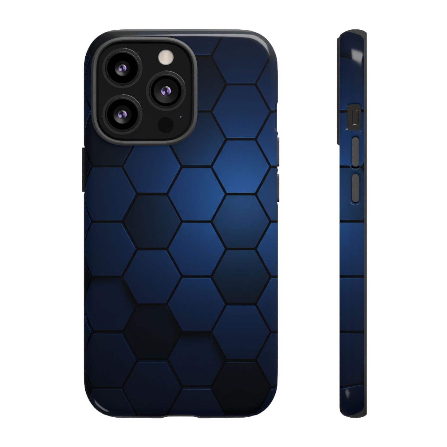 Blue Hexagon Gradient Phone Case | Honeycomb Geometric Tech Aesthetic | Minimalist Tough Case for iPhone & Samsung
