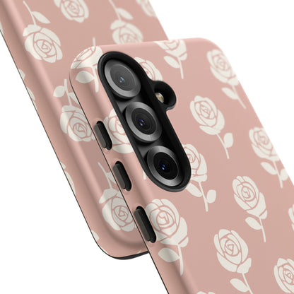 White Rose Pattern Tough Phone Case | Elegant Floral Aesthetic Case for Iphone, Samsung Galaxy and Pixel
