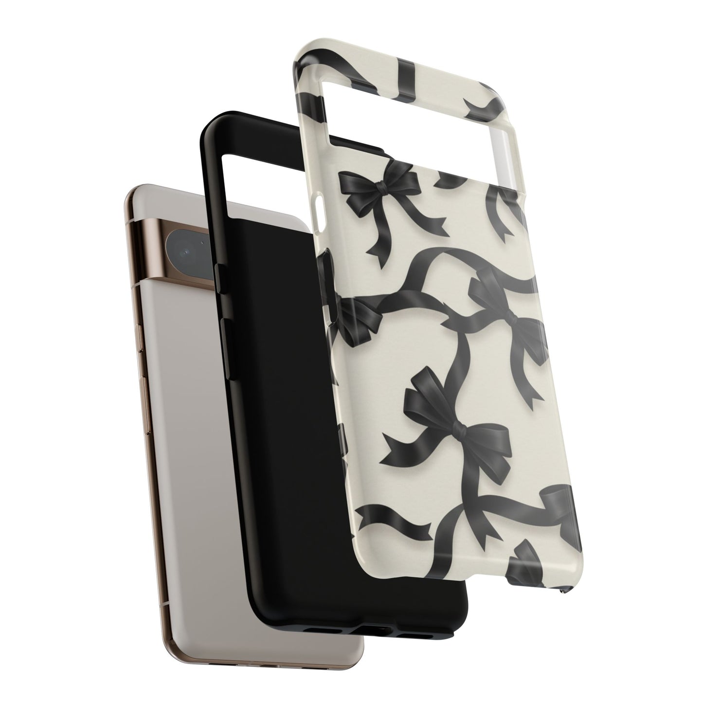 Black Ribbon Bow Phone Case, Minimal Bow Pattern Tough Protective Case