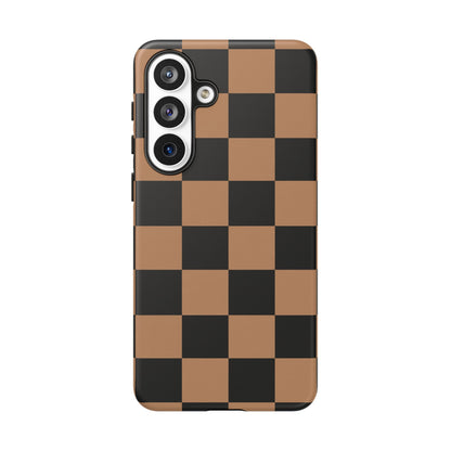 Brown Checkered Phone Case | Aesthetic Checkerboard iPhone & Samsung Tough Case