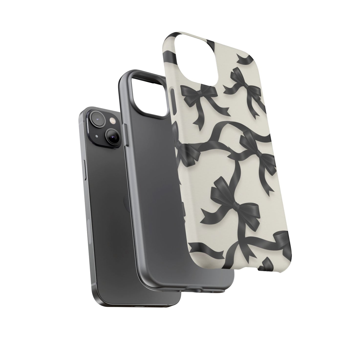 Black Ribbon Bow Phone Case, Minimal Bow Pattern Tough Protective Case