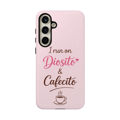 I Run on Diosito y Cafecito Phone Case, Pink Aesthetic Latina Faith Coffee Case, Girly Protective iPhone Samsung Cover