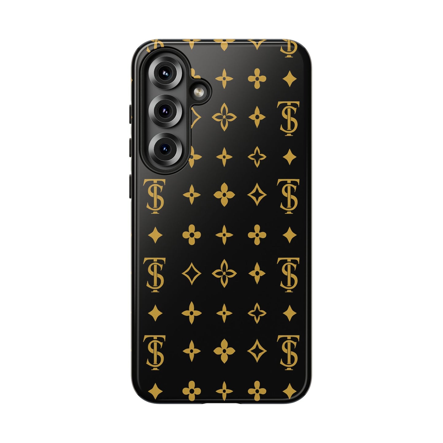 Gold Monogram Pattern Tough Phone Case | Black & Gold Luxury Design for Iphone, Samsung Galaxy and Pixel